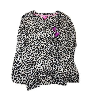 Betsey Johnson Womens Leopard Print Long Sleeve Top Purple Heart Patches Medium
